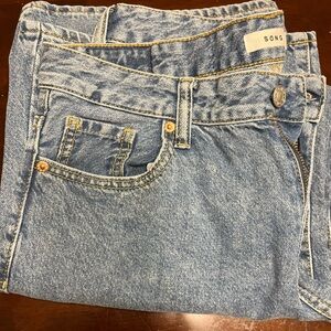 Soho Medium Blue Wide Leg Jeans with Yellow Topstitch